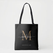 Modern Black Gold Monogram Script Name Initiaal Tote Bag (Voorkant)