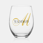 Modern Black Gold Monogram Script Wijnglas Zonder Voet (Voorkant)