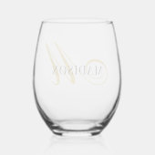 Modern Black Gold Monogram Script Wijnglas Zonder Voet (Achterkant)