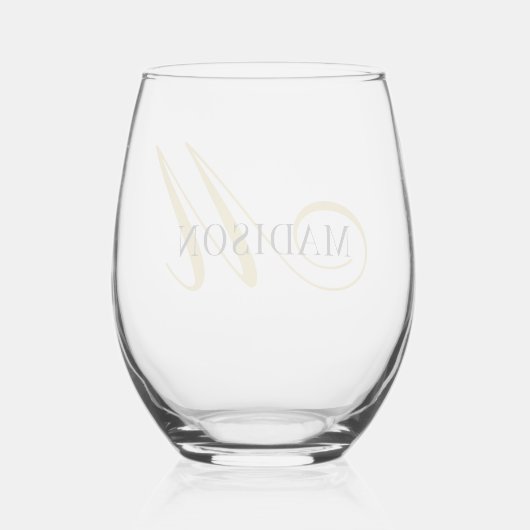 Modern Black Gold Monogram Script Wijnglas Zonder Voet (Achterkant)