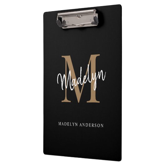 Modern Black Gold Monogram stijlvolle scriptnaam Klembord (Links)