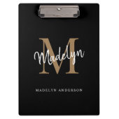 Modern Black Gold Monogram stijlvolle scriptnaam Klembord (Voorkant)