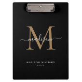 Modern Black Gold Monogram stijlvolle scriptnaam Klembord (Voorkant)