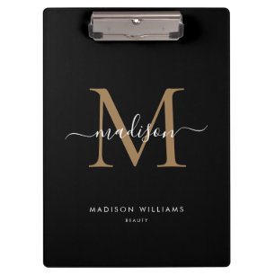 Modern Black Gold Monogram stijlvolle scriptnaam Klembord