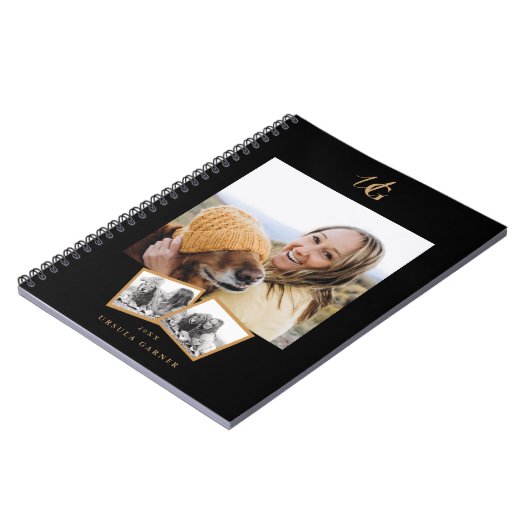 Modern Black Gold Monogrammed Notitieboek (Linkerzijde)