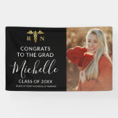 Modern Black & Gold Nurse Medical Photo Afstuderen Spandoek (Horizontaal)