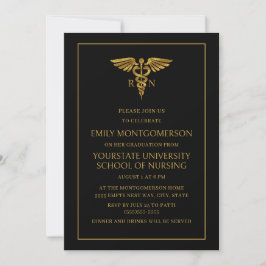 Modern Black Gold Nursing School RN Afstuderen Kaart