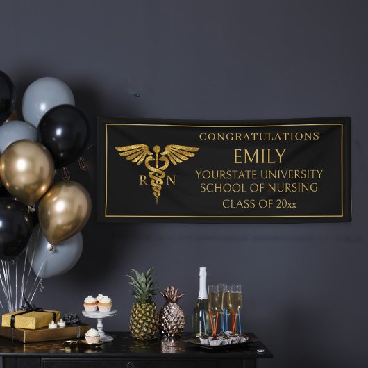 Modern Black Gold Nursing School RN Afstuderen Spandoek