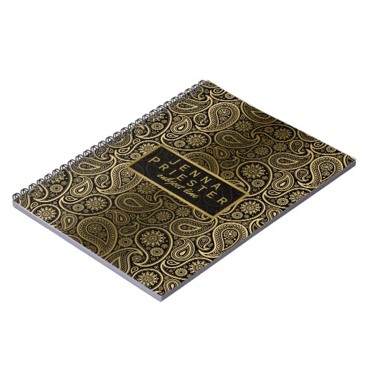 Modern Black & Gold  Paisley Pattern Notitieboek (Linkerzijde)
