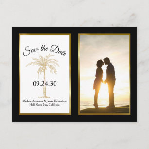Modern Black Gold Palm Wedding Save the Date Photo Aankondigingskaart