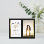 Modern Black Gold Palm Wedding Save the Date Photo Aankondigingskaart (Staand voorkant)