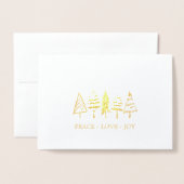 Modern Black & Gold Peace Love Joy kerstbomen Folie Kaarten (Voorkant met envelop)
