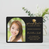 Modern Black Gold Pet Script Arch Photo Afstuderen Aankondiging (Staand voorkant)
