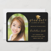 Modern Black Gold Pet Script Arch Photo Afstuderen Aankondiging (Voorkant)