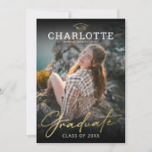 Modern Black Gold Photo Afstuderen Uitnodiging (Voorkant)