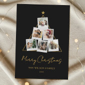 Modern Black Gold Photo Collage Christmas Feestdagenkaart