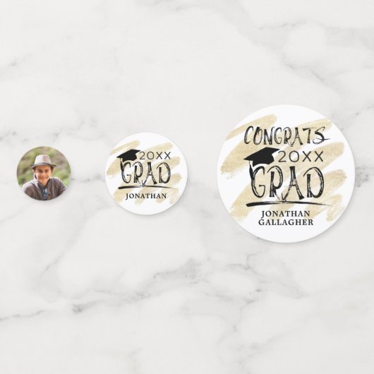 Modern Black Gold Photo Congrates Afstudeerder op  Confetti (Achterkanten)