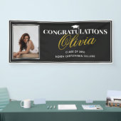 Modern Black Gold Photo Congratulations Grad Party Spandoek (Beurs)