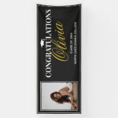 Modern Black Gold Photo Congratulations Grad Party Spandoek (Verticaal)