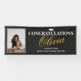Modern Black Gold Photo Congratulations Grad Party Spandoek