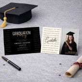 Modern Black & Gold Photo Graduation Party  Kaart
