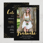 Modern Black Gold Photo Graduparty Kaart (Voorkant / Achterkant)