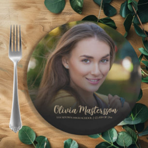 Modern Black Gold Photo Graduparty Papieren Bordje