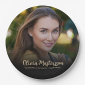 Modern Black Gold Photo Graduparty Papieren Bordje (Voorkant)