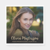 Modern Black Gold Photo Graduparty Servet (Voorkant)