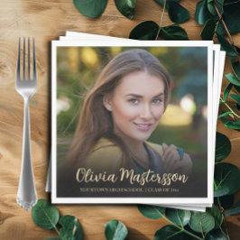 Modern Black Gold Photo Graduparty Servet