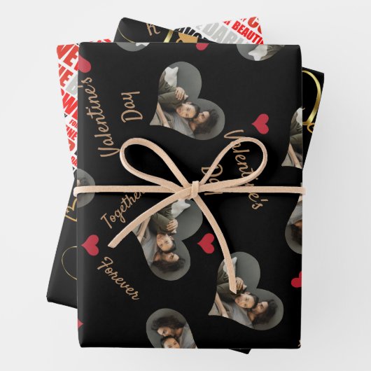 Modern Black Gold Photo Valentijn Love Script Name Inpakpapier Vel (In situ)