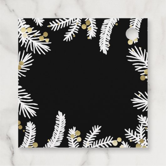 Modern Black & Gold Pine and Berries Holiday Bedankjes Labels (Achterkant)