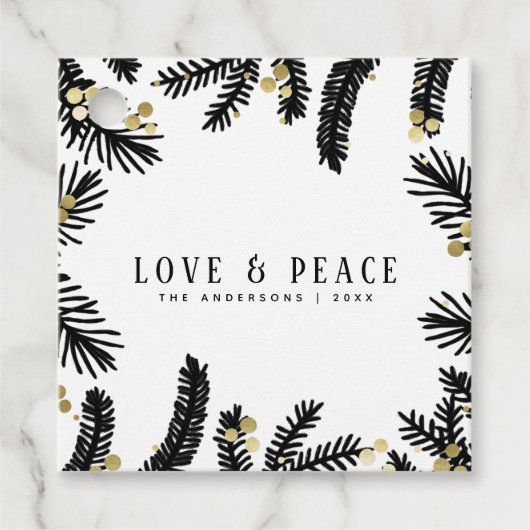 Modern Black & Gold Pine and Berries Holiday Bedankjes Labels (Voorkant)