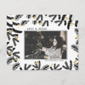 Modern Black & Gold Pine and Berries Holiday Feestdagenkaart (Voorkant / Achterkant)