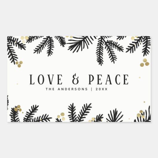 Modern Black & Gold Pine and Berries Holiday Rechthoekige Sticker (Voorkant)