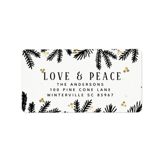 Modern Black & Gold Pine & Berries Holiday Adres Etiket (Voorkant)