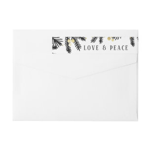Modern Black & Gold Pine en Berries Adres label