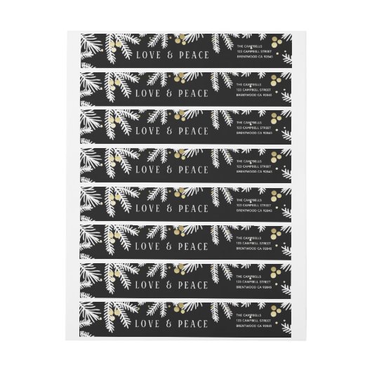 Modern Black & Gold Pine en Berries Adres label (Vel)