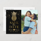 Modern Black Gold Pineapple Photo Save the Date Briefkaart (Voorkant / Achterkant)