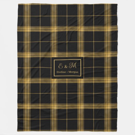 Modern Black Gold Plaid Custom Name Blanket Fleece Deken (Voorkant)