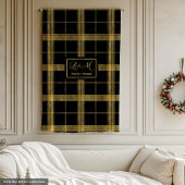 Modern Black Gold Plaid Custom Name Blanket Fleece Deken