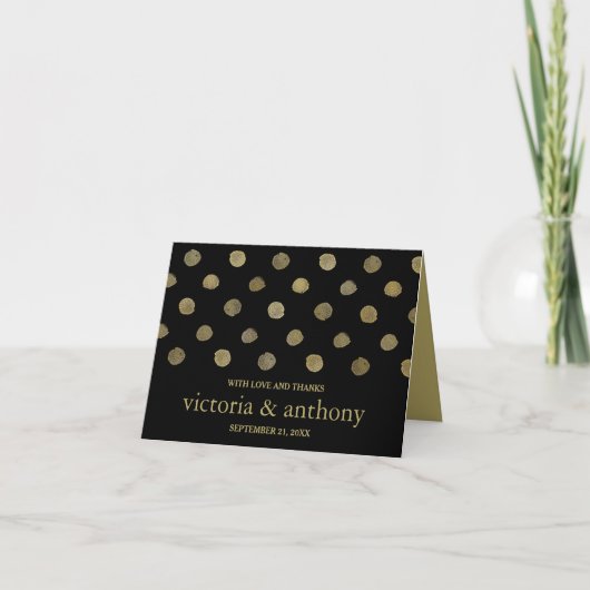 Modern Black & Gold Polka Dots Weddenschap Harteli Bedankkaart (Voorkant)