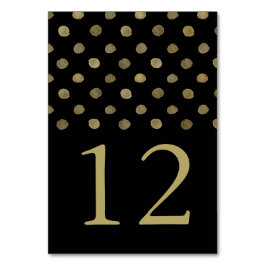 Modern Black & Gold Polka Dots Weddenschap Number Kaart
