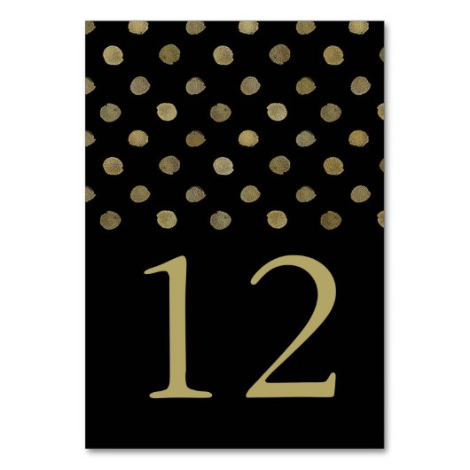 Modern Black & Gold Polka Dots Weddenschap Number Kaart (Voorkant)