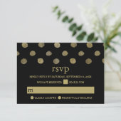 Modern Black & Gold Polka Dots Weddenschap RSVP Kaartje (Staand voorkant)