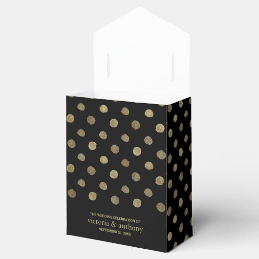 Modern Black & Gold Polka Dots Wedding Bedankdoosjes (Geopend)