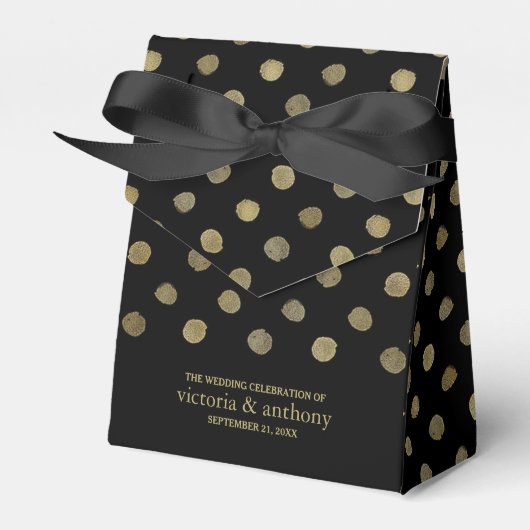 Modern Black & Gold Polka Dots Wedding Bedankdoosjes (Voorkant Zijde)