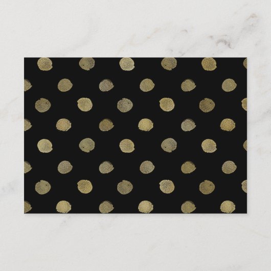 Modern Black & Gold Polka Dots Wedding Detail Informatiekaartje (Achterkant)