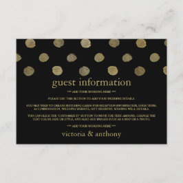 Modern Black & Gold Polka Dots Wedding Detail Informatiekaartje