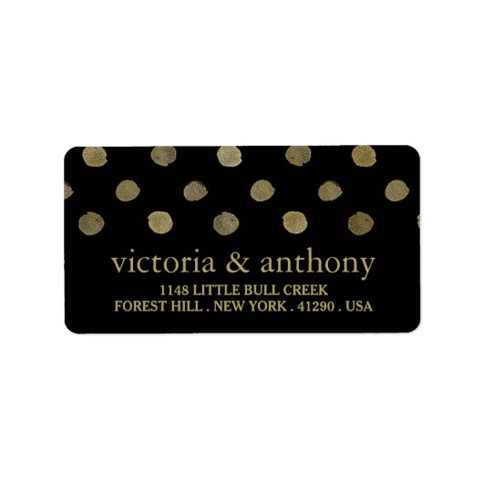 Modern Black & Gold Polka Dots Wedding Etiket (Voorkant)
